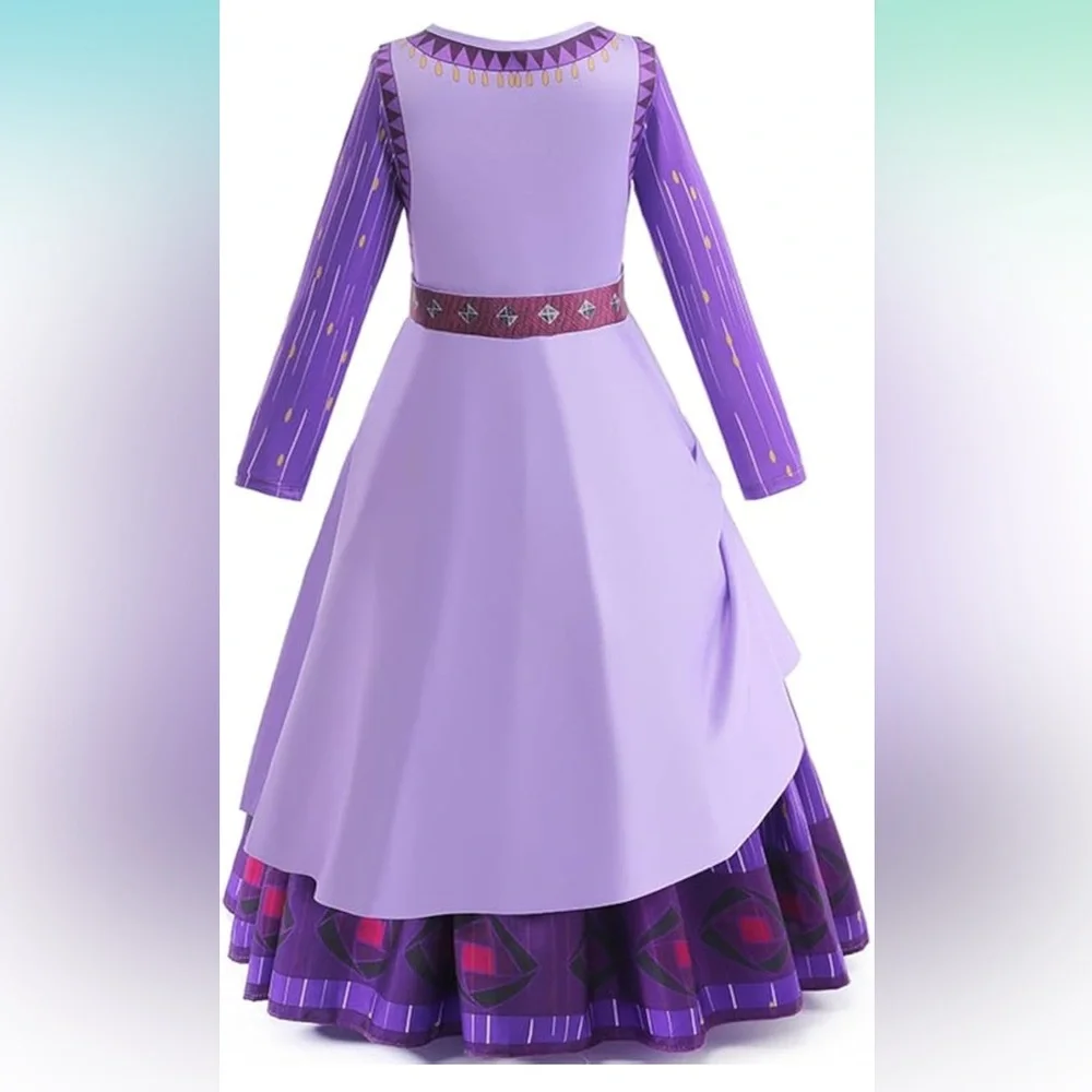 Wish Princess Asha Costume Dress Up Long Sleeve Purple Dress with Belt and Bag